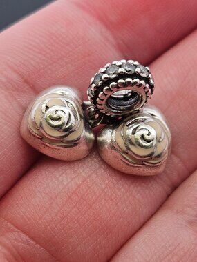 925 Sterling Silver Pandora Enamel Mother's Rose Hearts Bead Charm